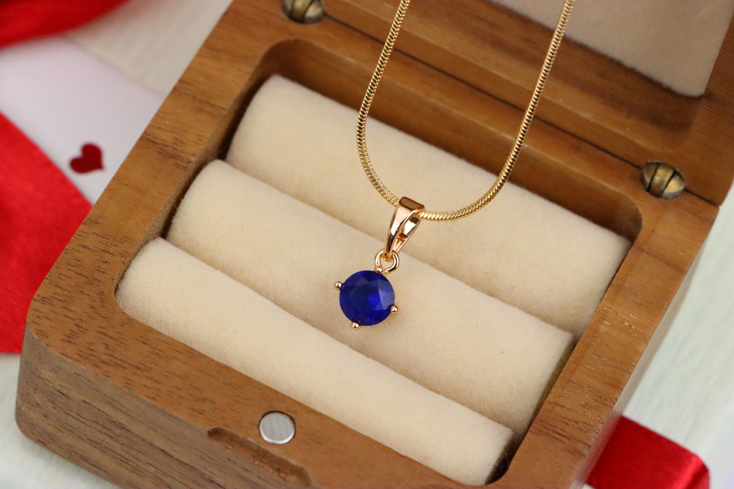 Classic Blue Round Pendant in Gold Plating Dainty Accent, XPPT1832 (2154-8)