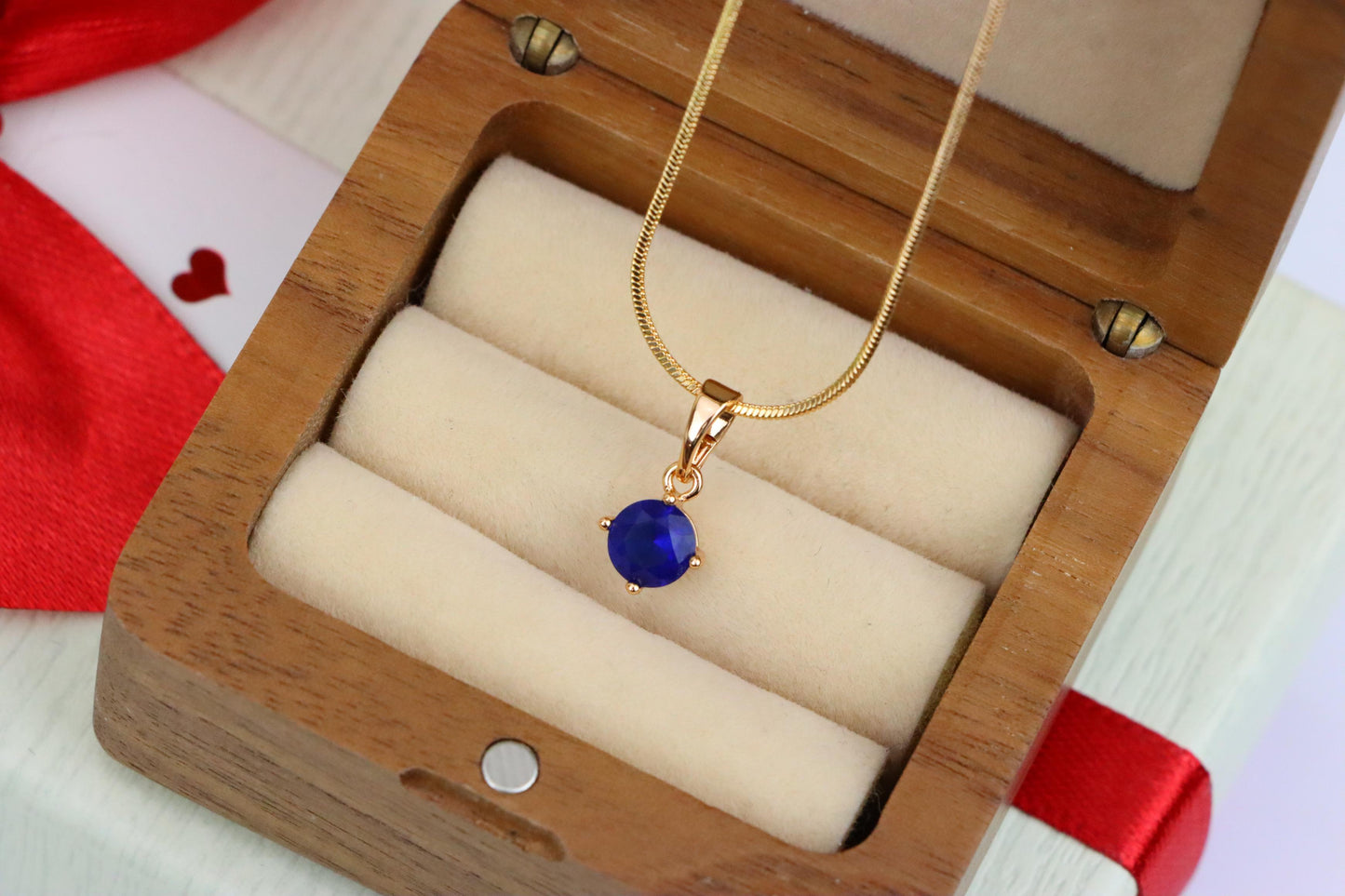 Classic Blue Round Pendant in Gold Plating Dainty Accent, XPPT1832 (2154-8)