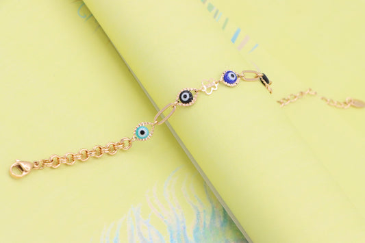 Evil Eye Charm Rose Gold Bracelet with Butterfly Accent, XPBL1029 (2103-8)