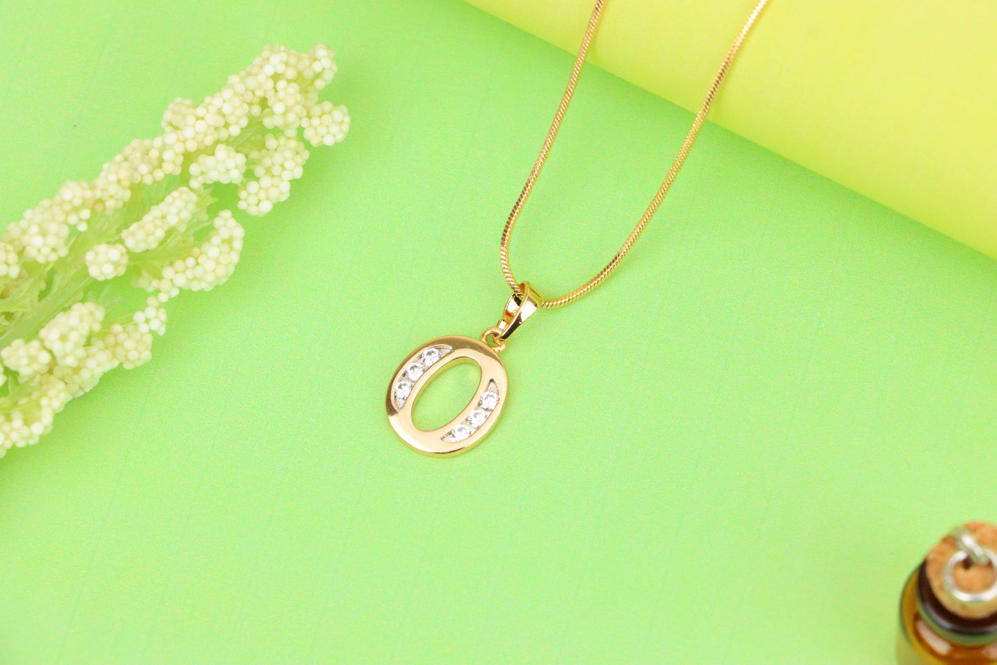 Rose Gold Letter O Pendant with Crystals – 18K Gold Plated Charm, XPPT1364 (2132-9)