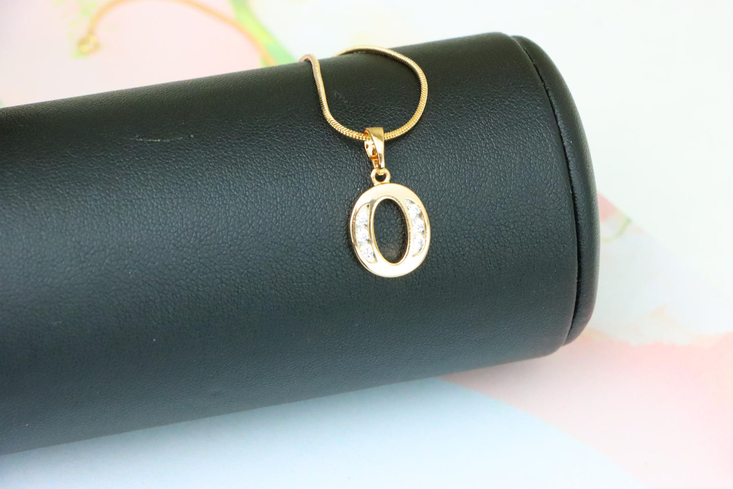 Rose Gold Letter O Pendant with Crystals – 18K Gold Plated Charm, XPPT1364 (2132-9)