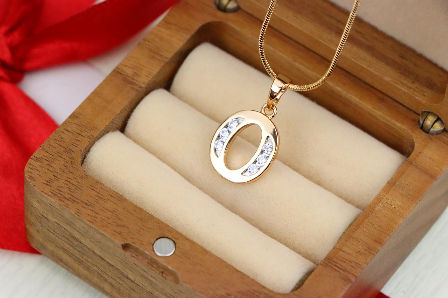 Rose Gold Letter O Pendant with Crystals – 18K Gold Plated Charm, XPPT1364 (2132-9)