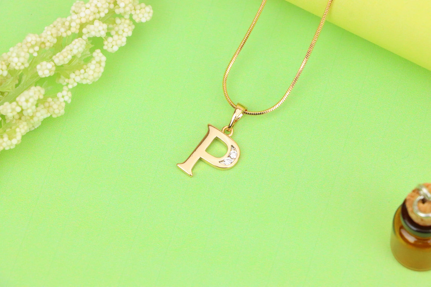 Rose Gold Letter P Pendant with Crystals – 18K Gold Plated Charm, XPPT1365 (2132-9)