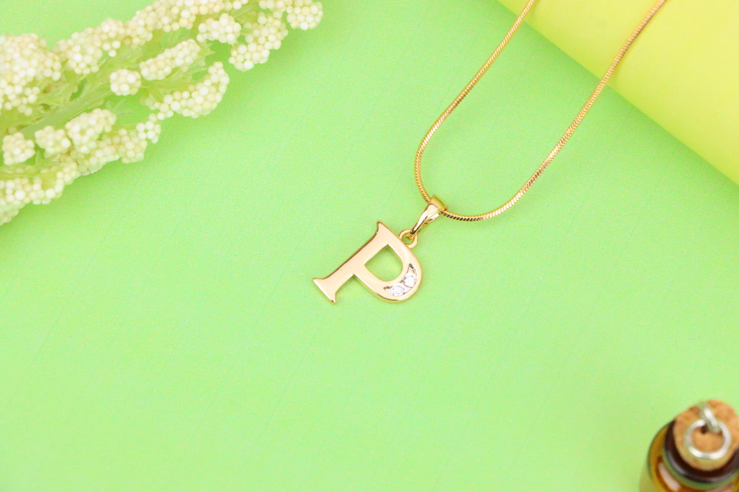 Rose Gold Letter P Pendant with Crystals – 18K Gold Plated Charm, XPPT1365 (2132-9)