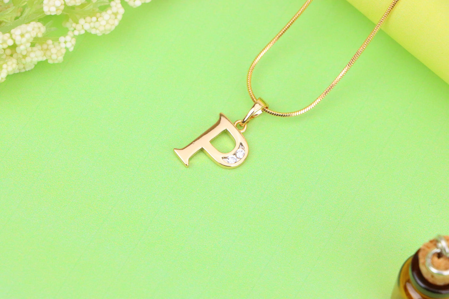 Rose Gold Letter P Pendant with Crystals – 18K Gold Plated Charm, XPPT1365 (2132-9)