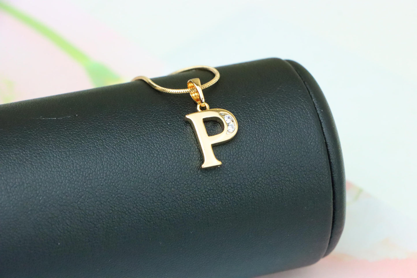 Rose Gold Letter P Pendant with Crystals – 18K Gold Plated Charm, XPPT1365 (2132-9)