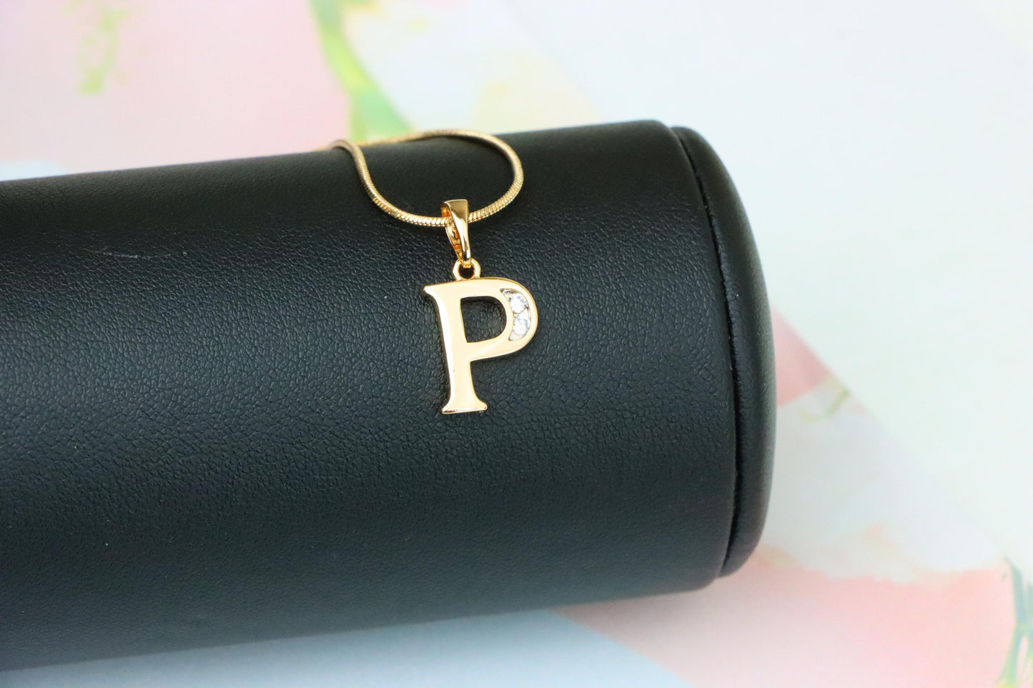 Rose Gold Letter P Pendant with Crystals – 18K Gold Plated Charm, XPPT1365 (2132-9)