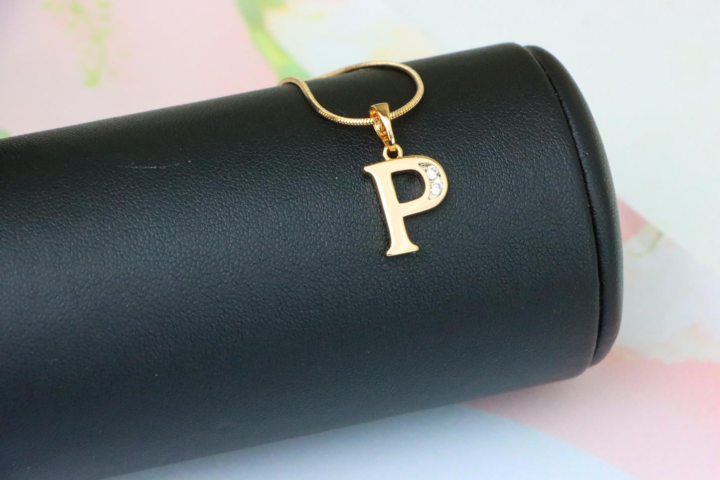 Rose Gold Letter P Pendant with Crystals – 18K Gold Plated Charm, XPPT1365 (2132-9)