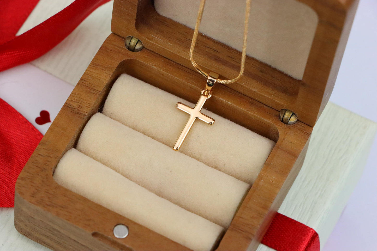 Minimalist Rose Gold Cross Pendant in Smooth Finish, XPPT1834 (2154-10)