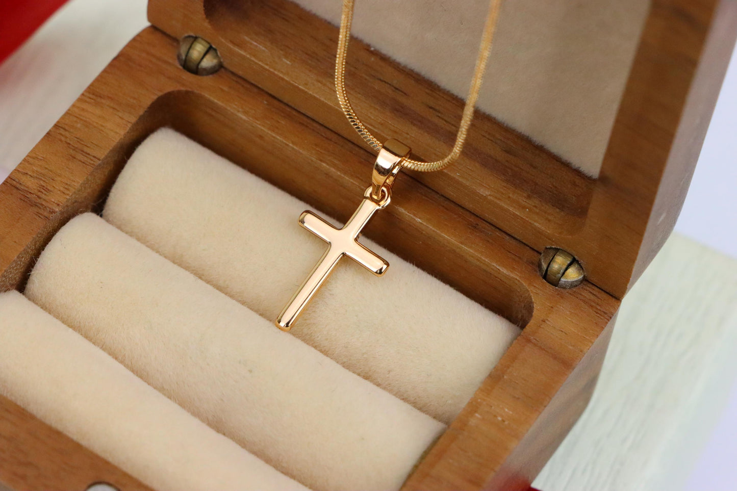 Minimalist Rose Gold Cross Pendant in Smooth Finish, XPPT1834 (2154-10)