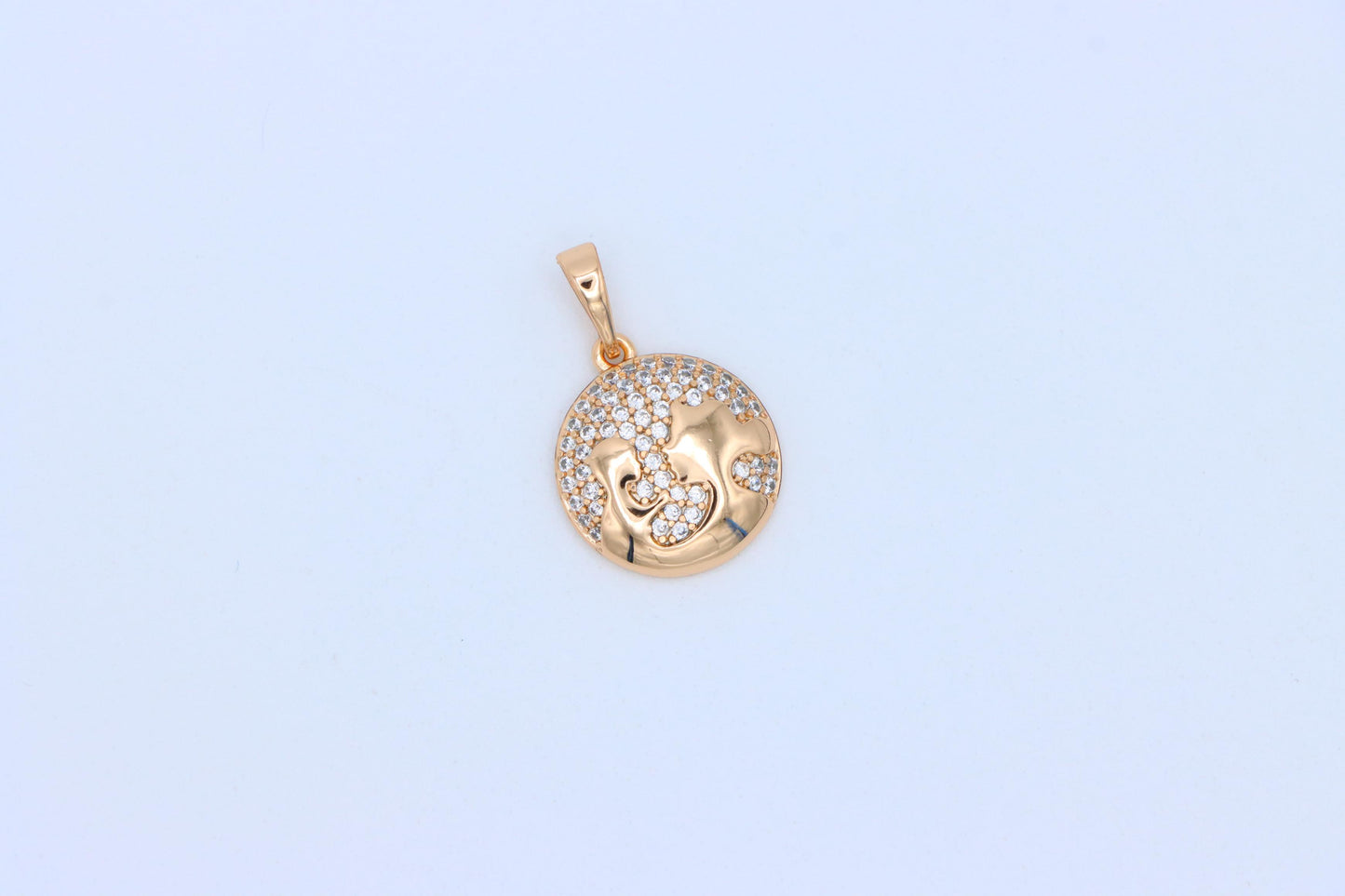 Round Rose Gold Pendant with Crystal World Map Design, XPPT1835 (2155-1)