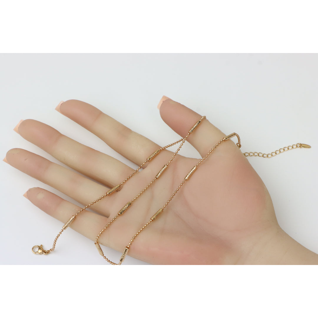 Rose Gold Beaded Chain Necklace with Textured Tubes, XPNL0220 (2022-10)
