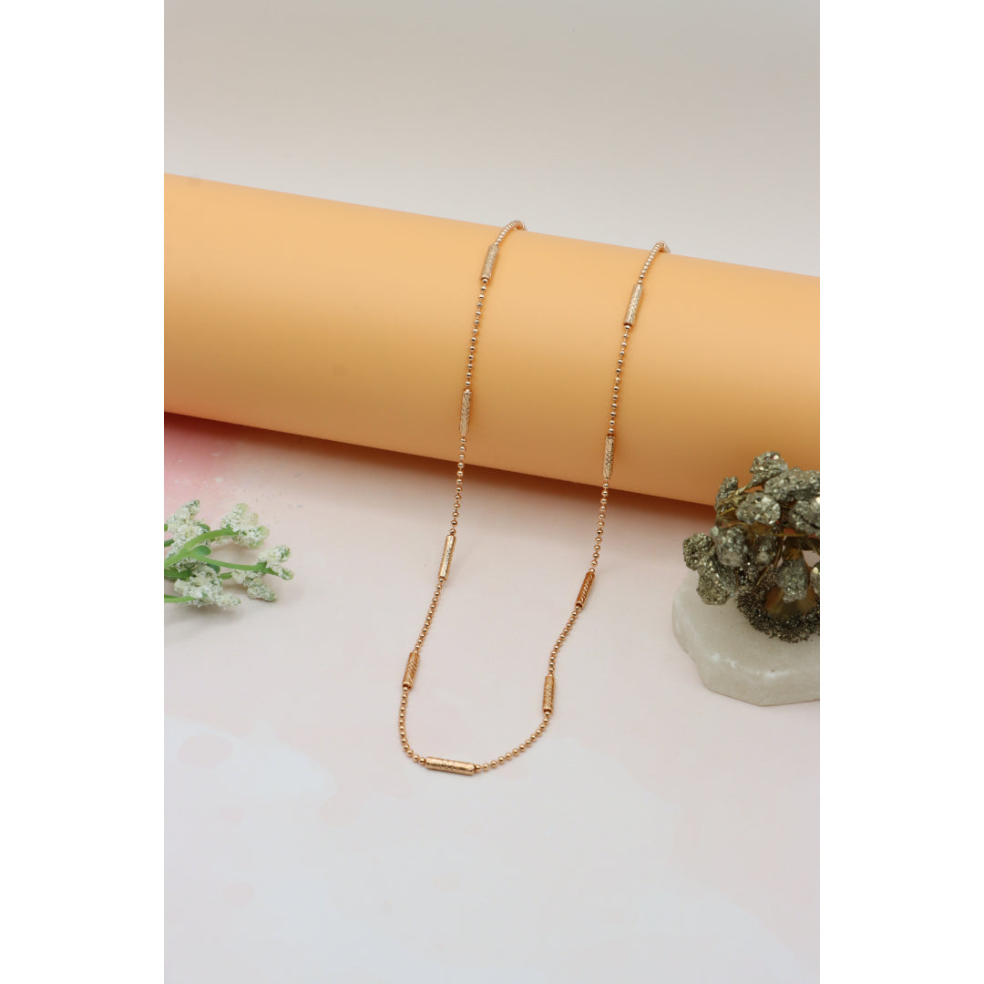 Rose Gold Beaded Chain Necklace with Textured Tubes, XPNL0220 (2022-10)