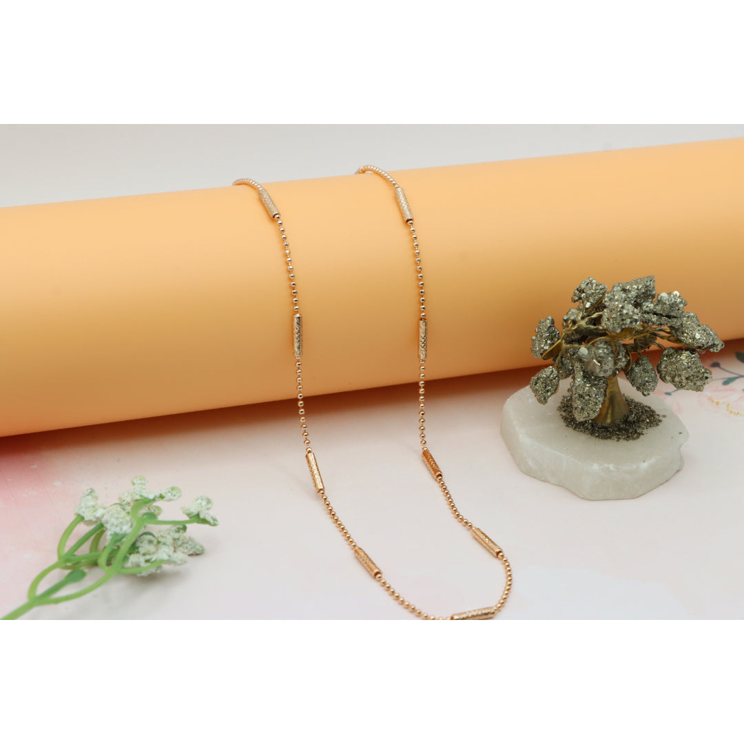 Rose Gold Beaded Chain Necklace with Textured Tubes, XPNL0220 (2022-10)