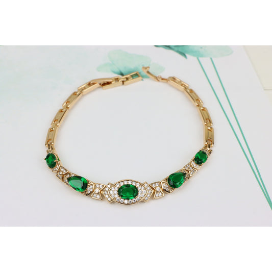 Rose Gold Bracelet with Green Stones, XPBL0678 (2068-7)
