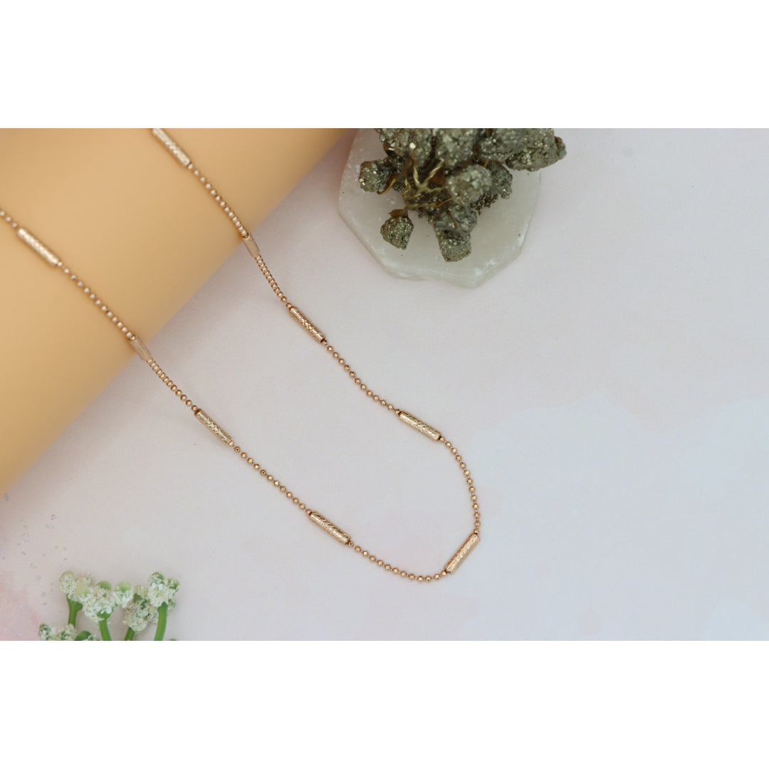 Rose Gold Beaded Chain Necklace with Textured Tubes, XPNL0220 (2022-10)