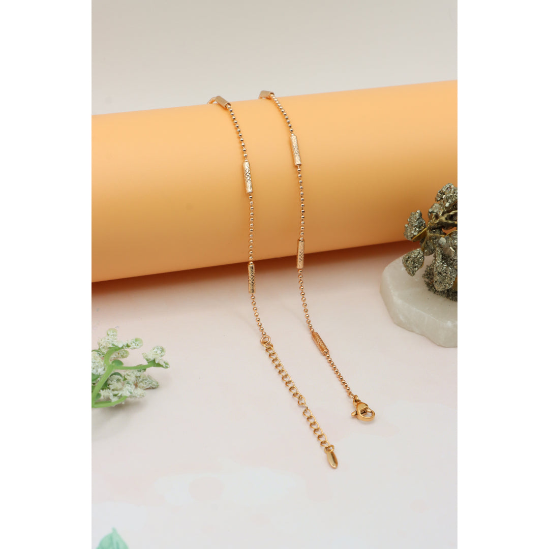 Rose Gold Beaded Chain Necklace with Textured Tubes, XPNL0220 (2022-10)
