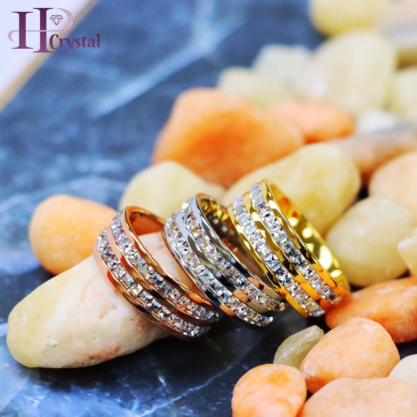 Rose Gold IP Plated//Yellow Gold IP/ Unplated Titanium Ring with Double Row Princess Cut Eternity CZ