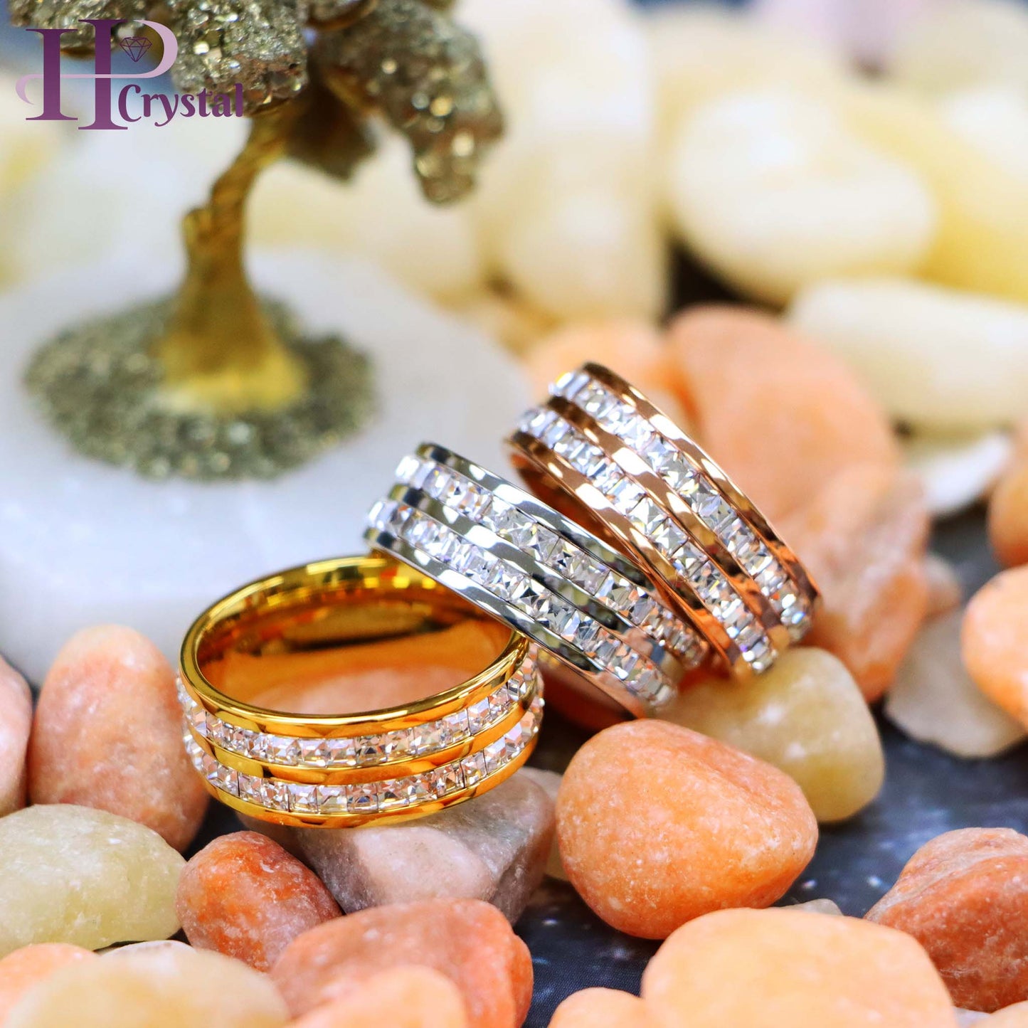Rose Gold IP Plated//Yellow Gold IP/ Unplated Titanium Ring with Double Row Princess Cut Eternity CZ