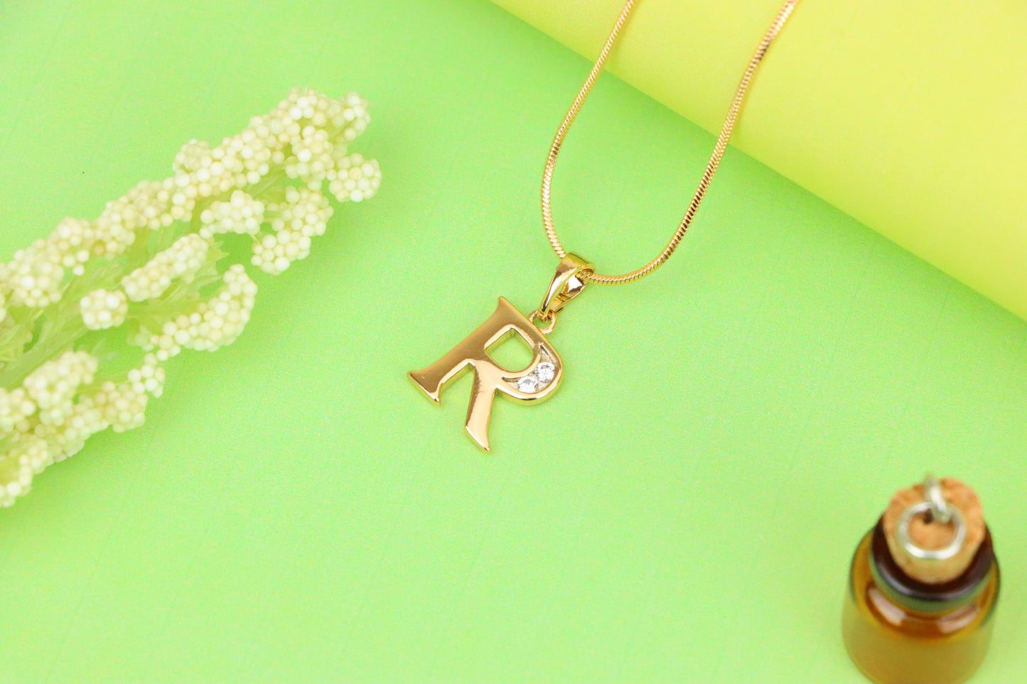 Rose Gold Letter R Pendant with Crystal Accent – 18K Gold Plated, XPPT1367 (2132-9)