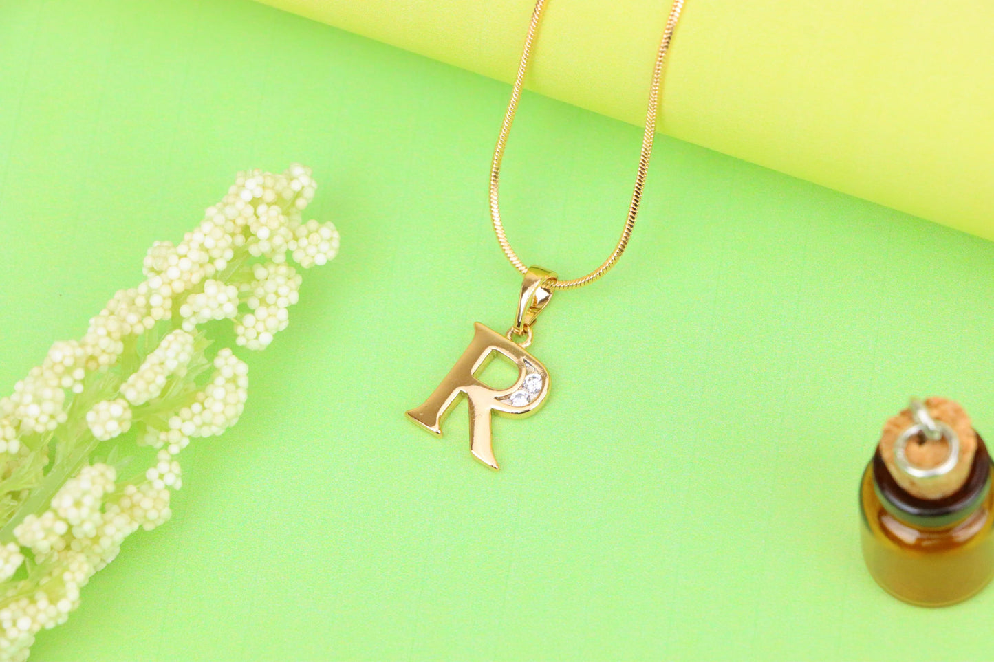 Rose Gold Letter R Pendant with Crystal Accent – 18K Gold Plated, XPPT1367 (2132-9)