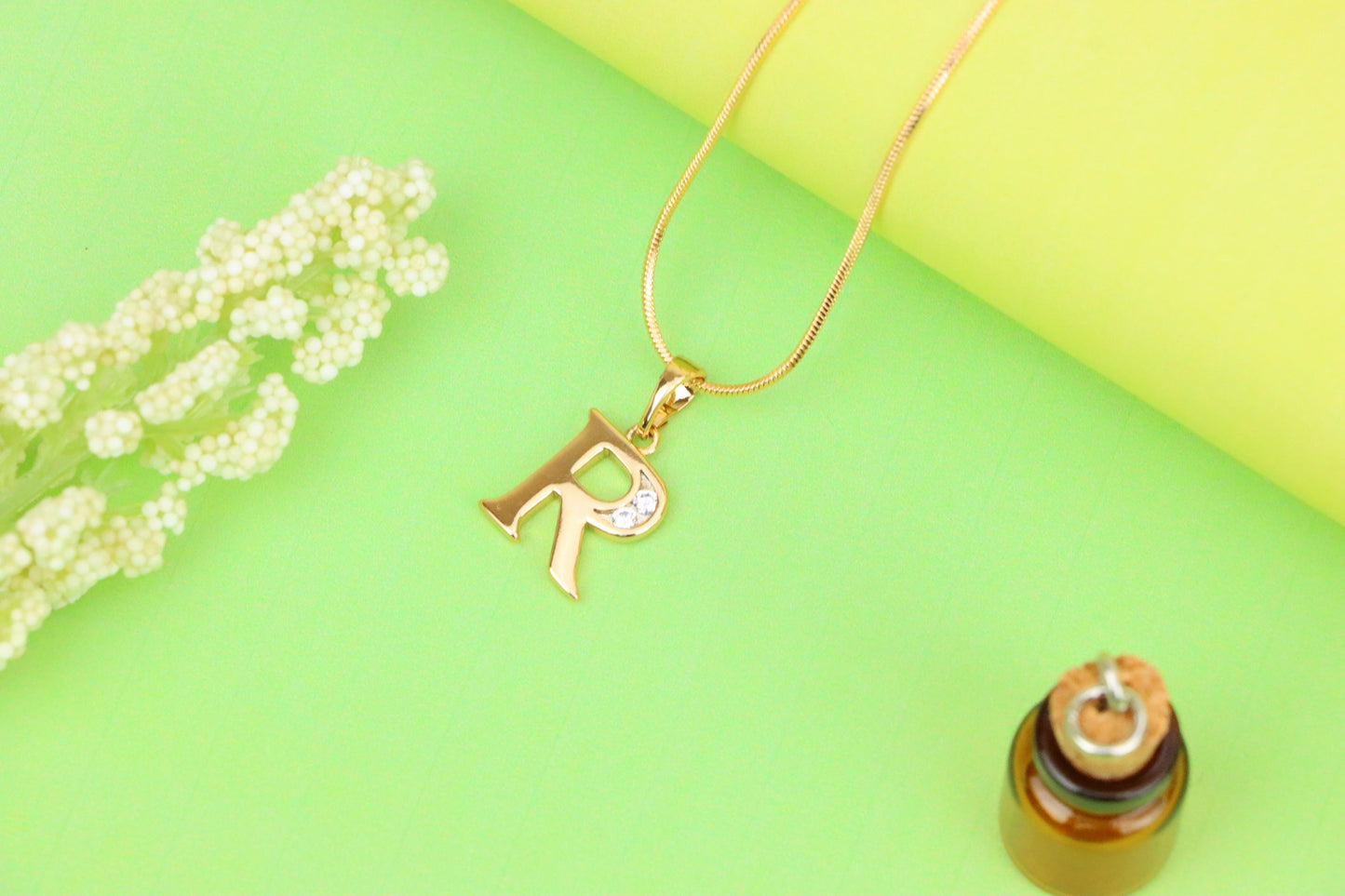 Rose Gold Letter R Pendant with Crystal Accent – 18K Gold Plated, XPPT1367 (2132-9)