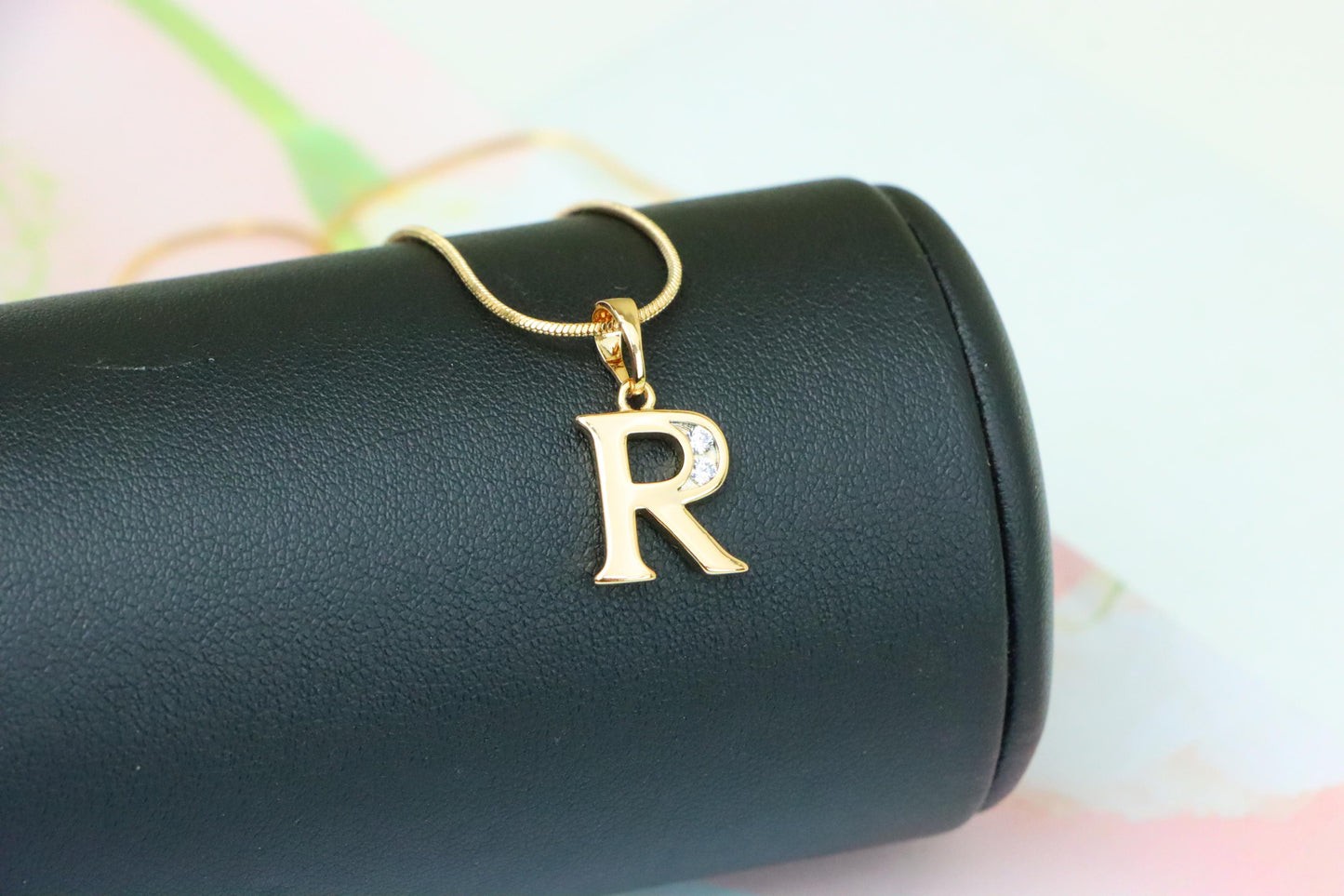 Rose Gold Letter R Pendant with Crystal Accent – 18K Gold Plated, XPPT1367 (2132-9)