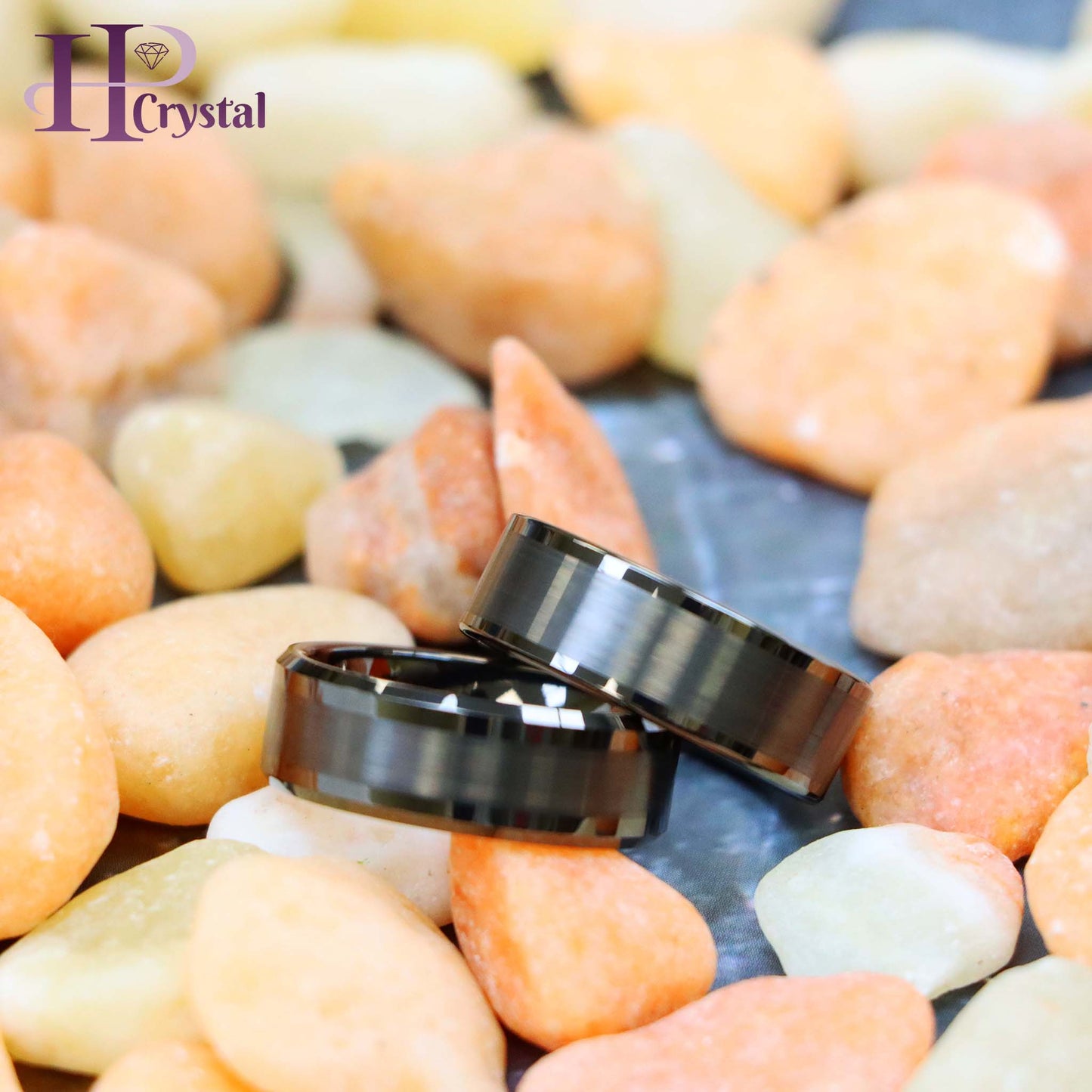 Gun Metal IP Plated Pipe Cut Brushed Center Shiny Lines Beveled Edge/Flat Edge Tungsten Ring