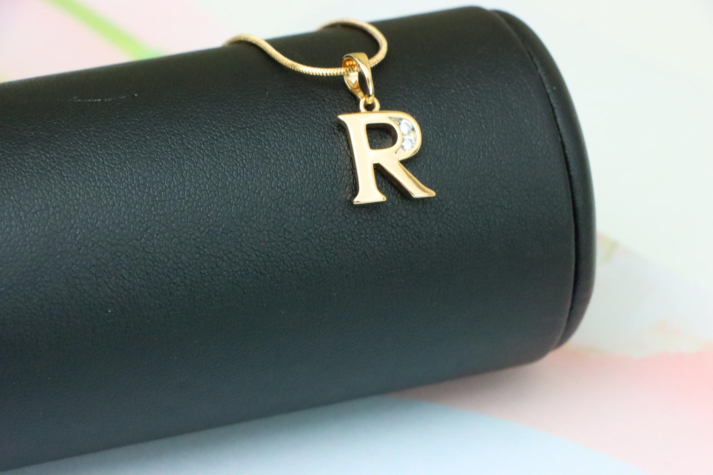 Rose Gold Letter R Pendant with Crystal Accent – 18K Gold Plated, XPPT1367 (2132-9)