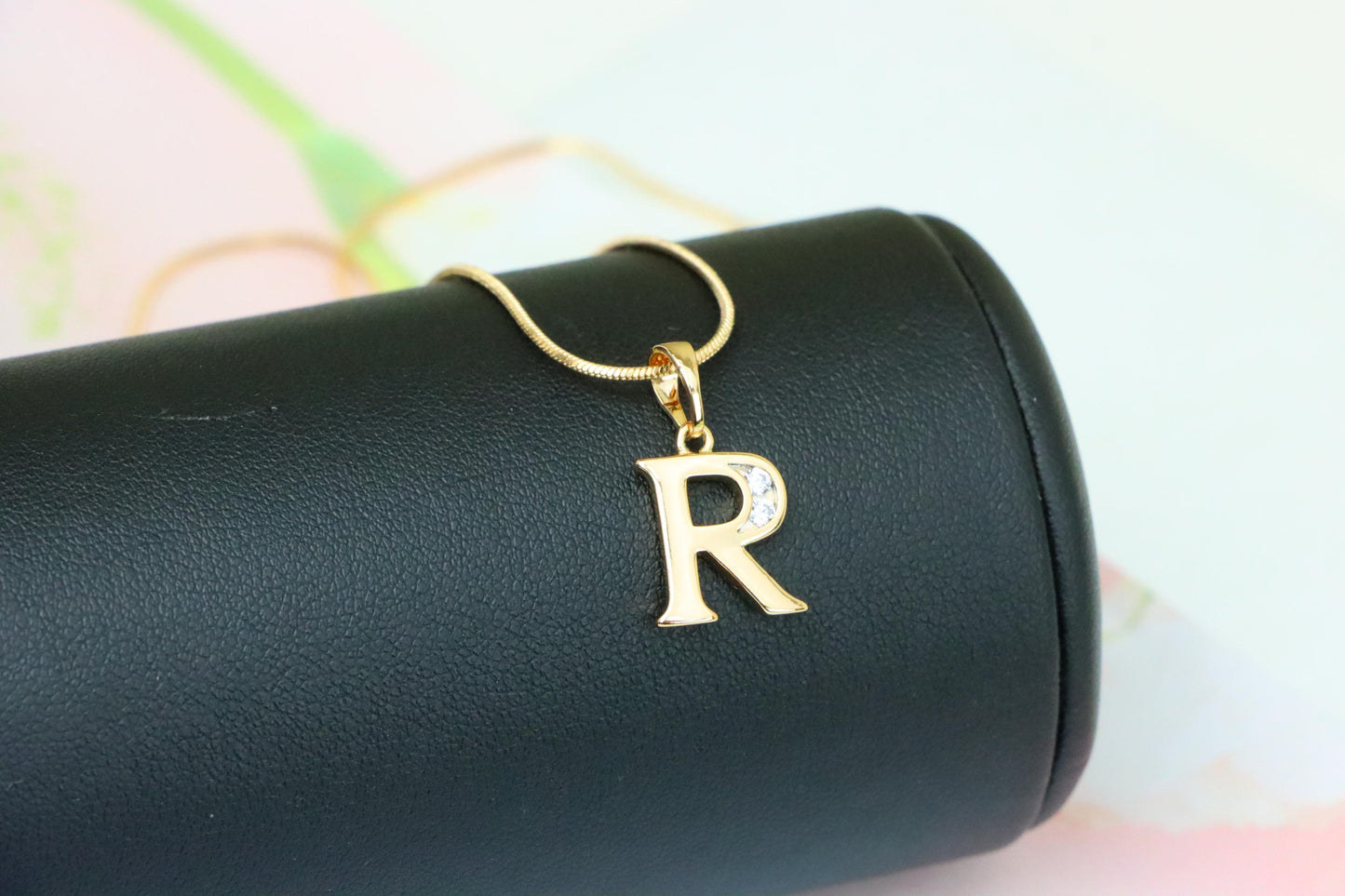 Rose Gold Letter R Pendant with Crystal Accent – 18K Gold Plated, XPPT1367 (2132-9)