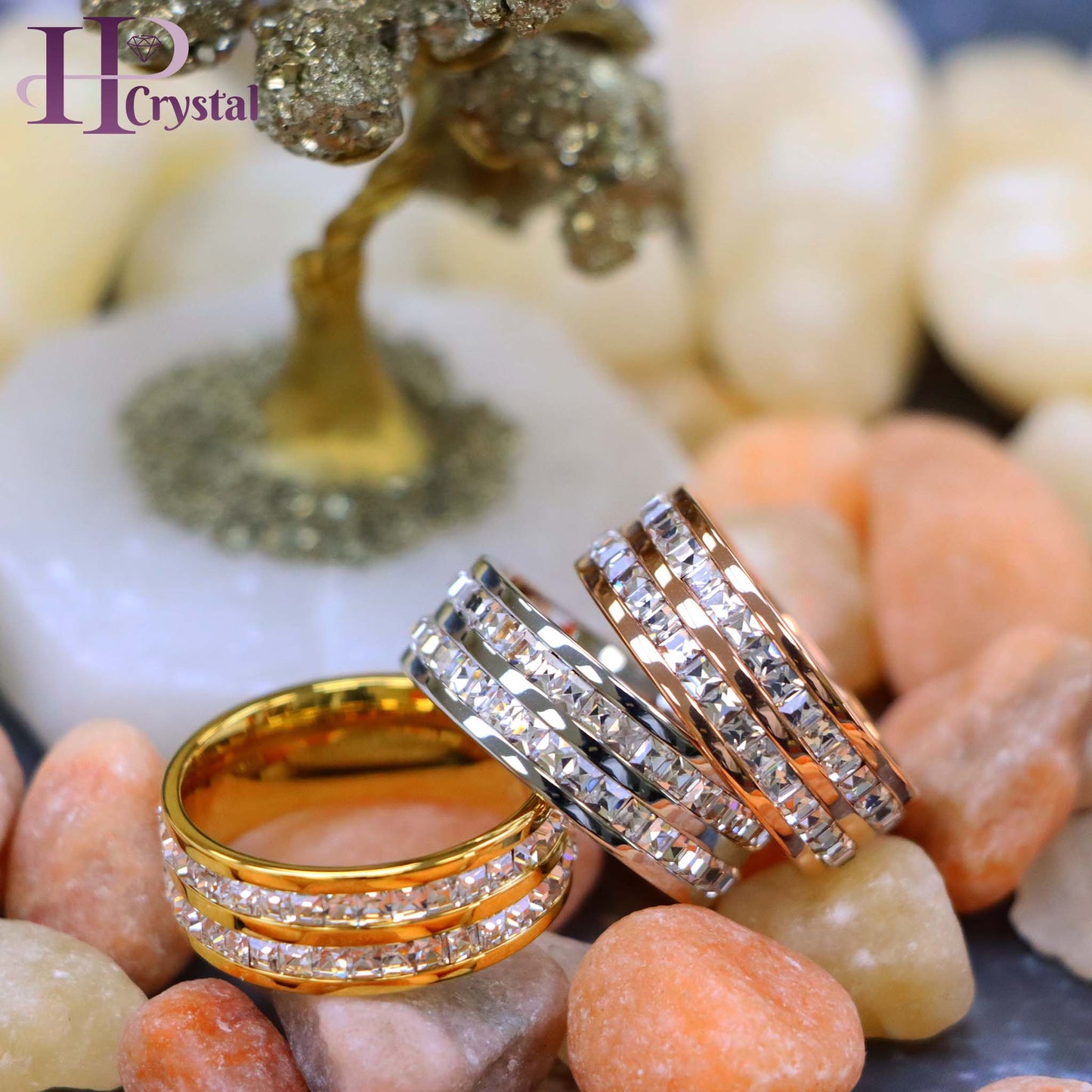 Rose Gold IP Plated//Yellow Gold IP/ Unplated Titanium Ring with Double Row Princess Cut Eternity CZ