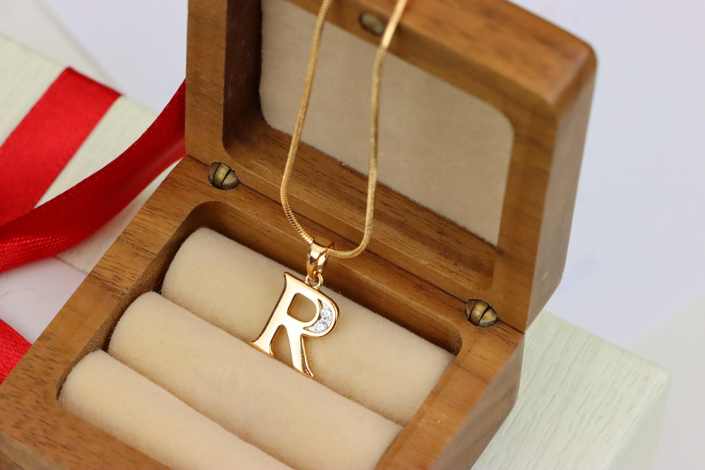 Rose Gold Letter R Pendant with Crystal Accent – 18K Gold Plated, XPPT1367 (2132-9)