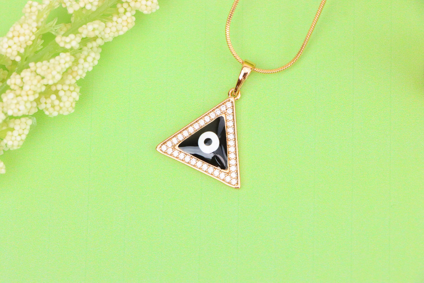 Triangle Evil Eye Pendant in Rose Gold Finish with Crystal Border, XPPT1837 (2155-3)