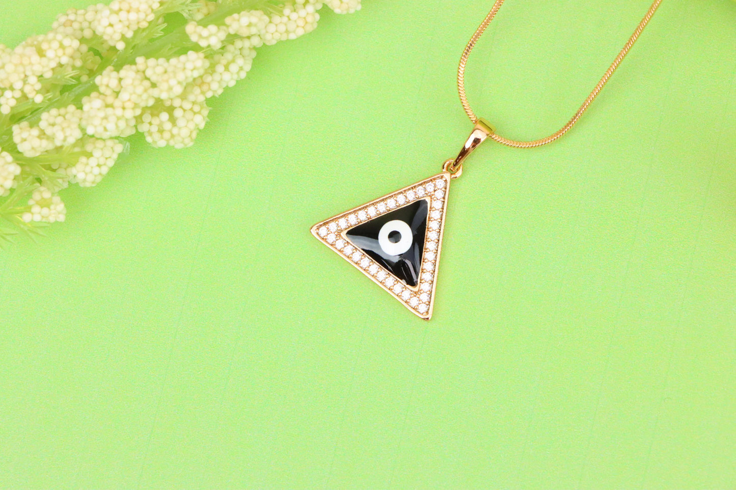 Triangle Evil Eye Pendant in Rose Gold Finish with Crystal Border, XPPT1837 (2155-3)