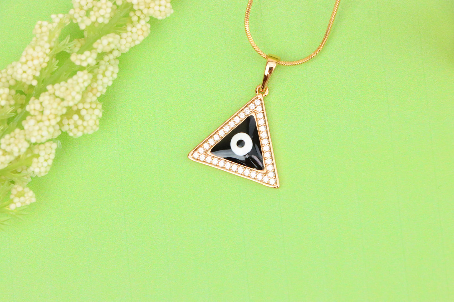 Triangle Evil Eye Pendant in Rose Gold Finish with Crystal Border, XPPT1837 (2155-3)