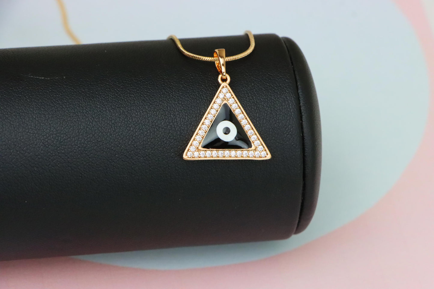 Triangle Evil Eye Pendant in Rose Gold Finish with Crystal Border, XPPT1837 (2155-3)