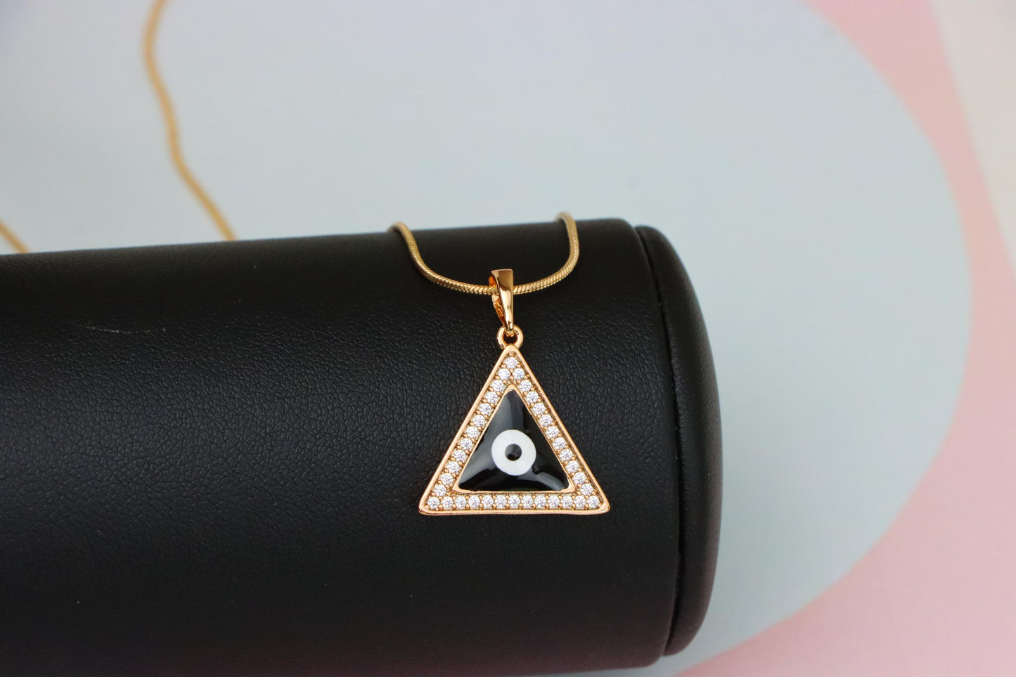 Triangle Evil Eye Pendant in Rose Gold Finish with Crystal Border, XPPT1837 (2155-3)