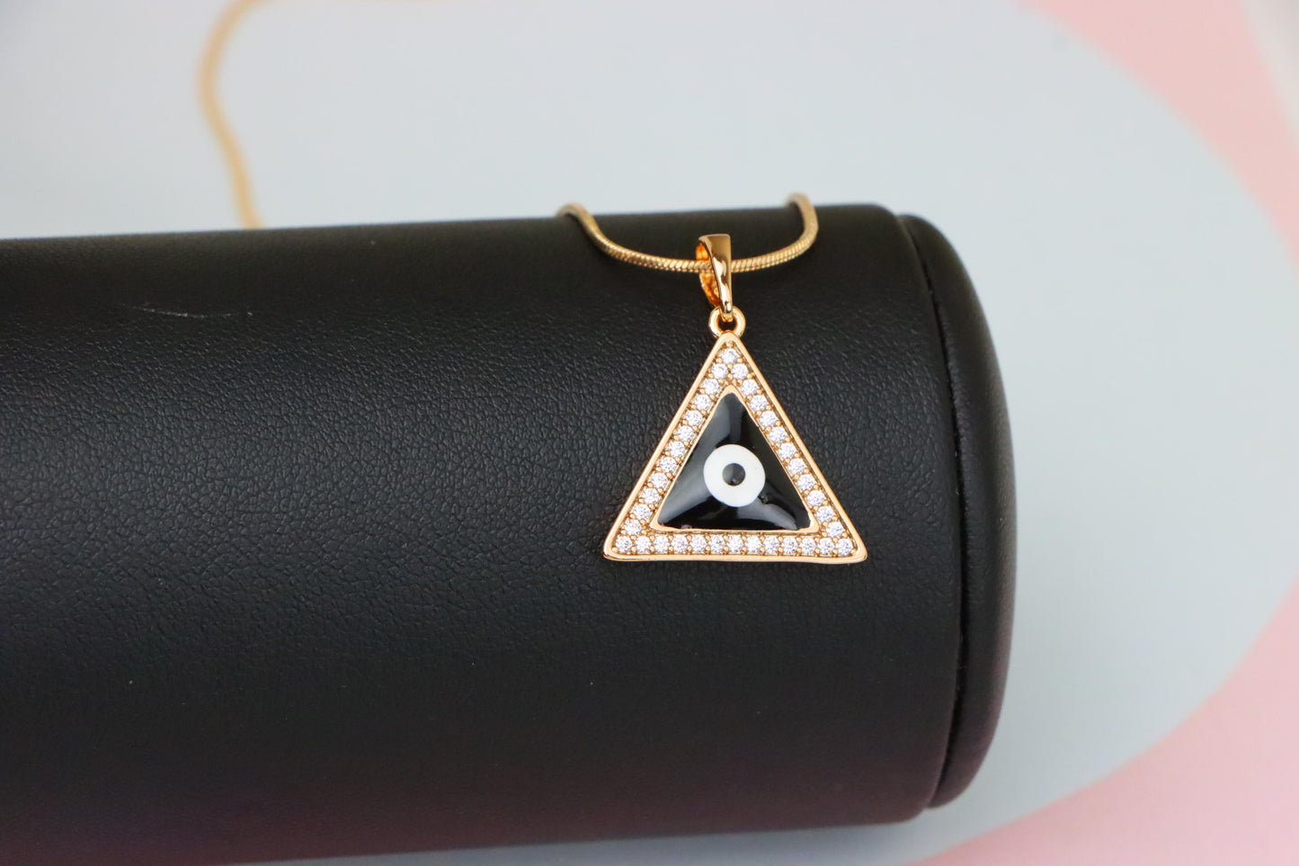 Triangle Evil Eye Pendant in Rose Gold Finish with Crystal Border, XPPT1837 (2155-3)
