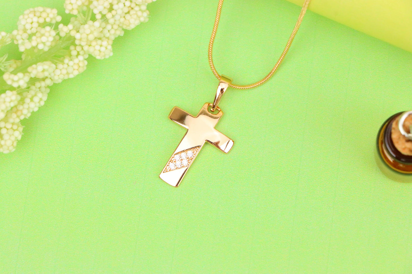 Cross Pendant with Diagonal Crystal Accent in Rose Gold Finish, XPPT1838 (2155-4)