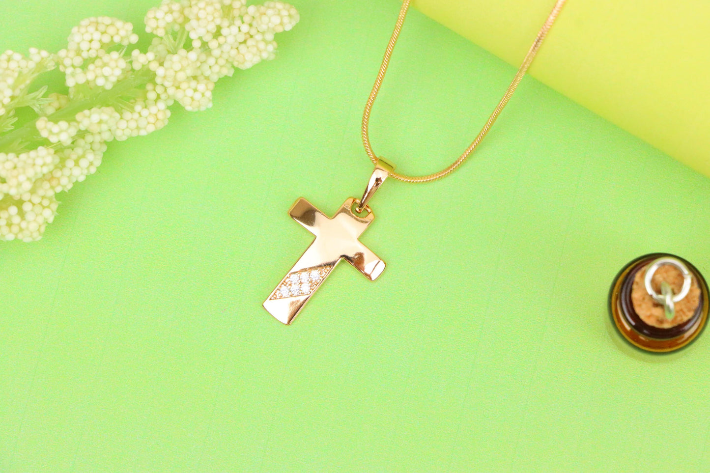 Cross Pendant with Diagonal Crystal Accent in Rose Gold Finish, XPPT1838 (2155-4)