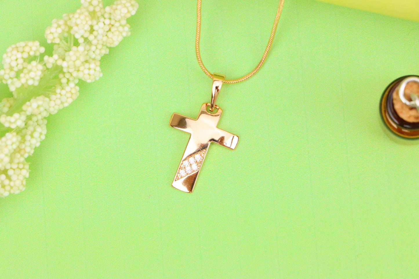 Cross Pendant with Diagonal Crystal Accent in Rose Gold Finish, XPPT1838 (2155-4)