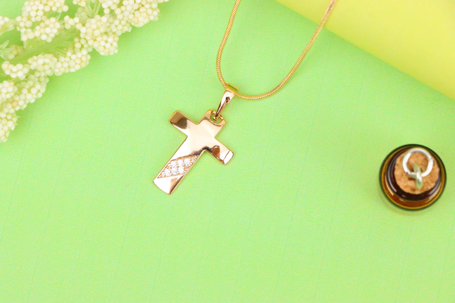 Cross Pendant with Diagonal Crystal Accent in Rose Gold Finish, XPPT1838 (2155-4)