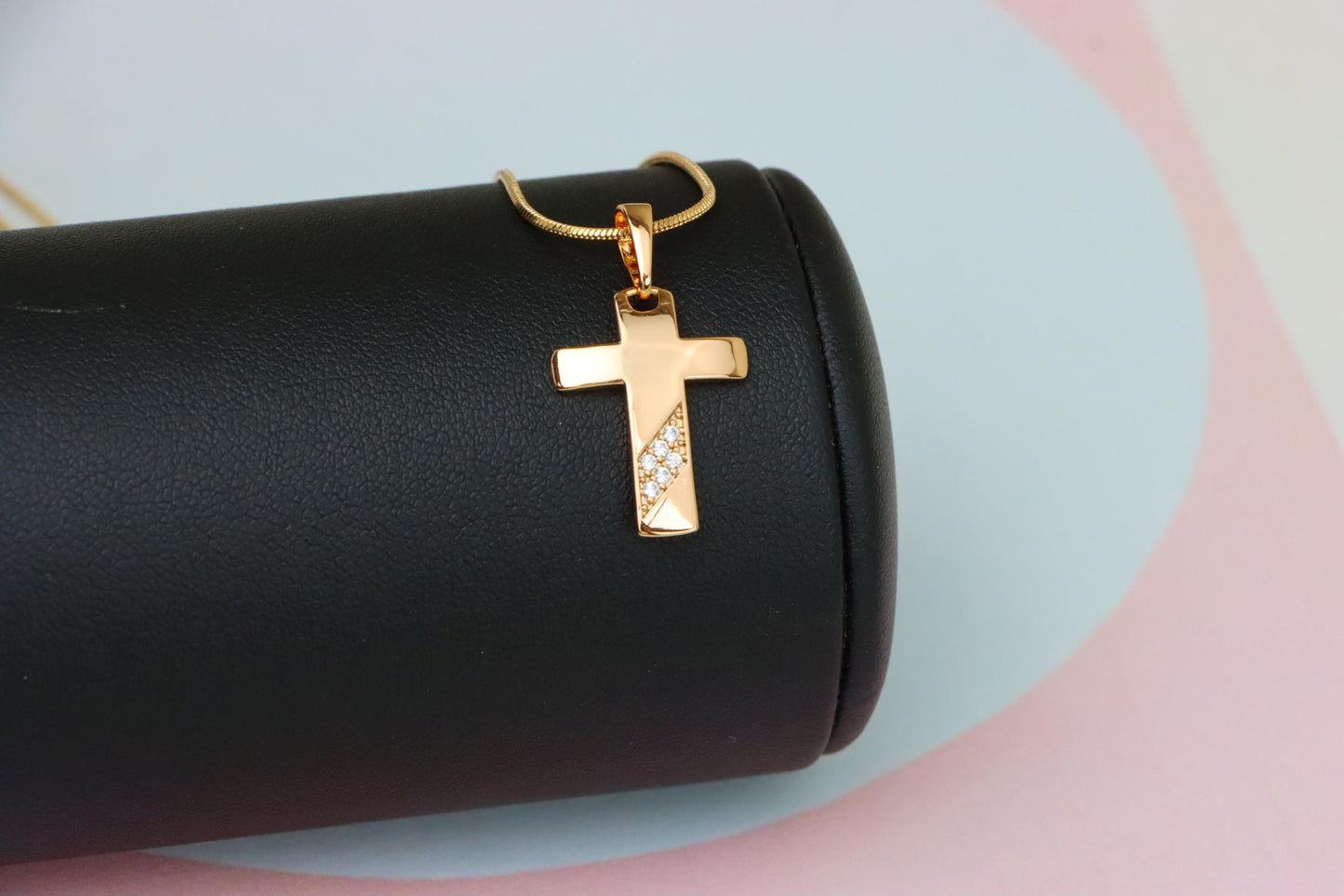 Cross Pendant with Diagonal Crystal Accent in Rose Gold Finish, XPPT1838 (2155-4)