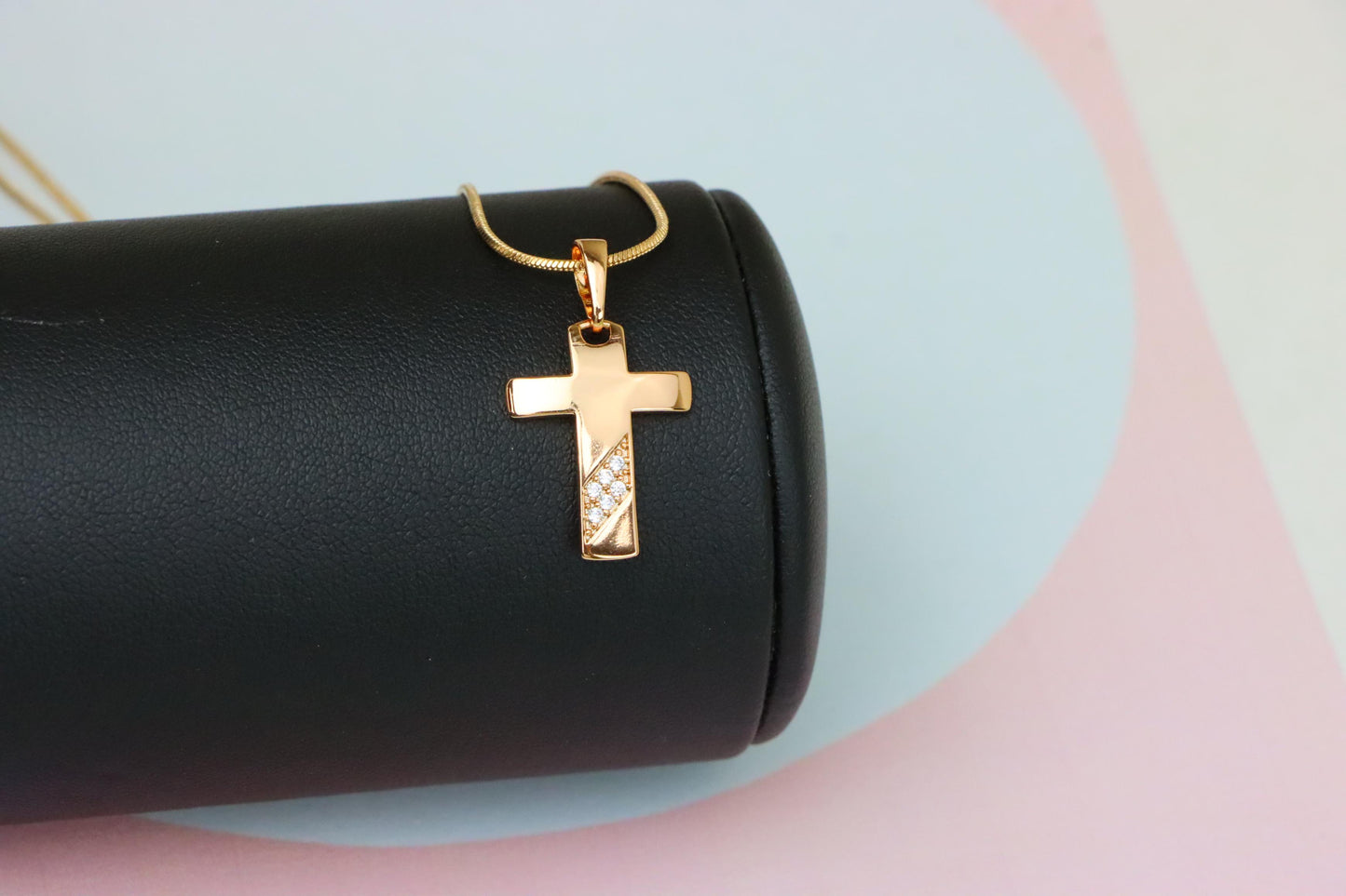Cross Pendant with Diagonal Crystal Accent in Rose Gold Finish, XPPT1838 (2155-4)