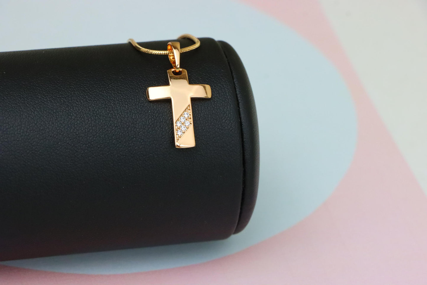 Cross Pendant with Diagonal Crystal Accent in Rose Gold Finish, XPPT1838 (2155-4)