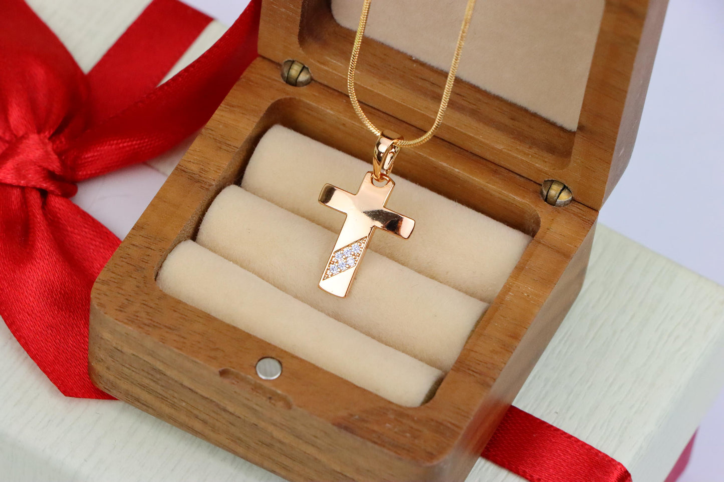 Cross Pendant with Diagonal Crystal Accent in Rose Gold Finish, XPPT1838 (2155-4)