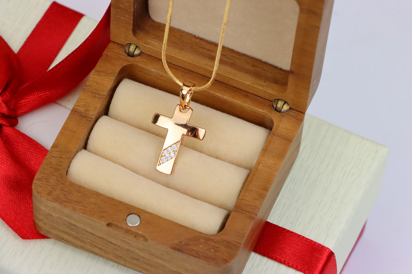 Cross Pendant with Diagonal Crystal Accent in Rose Gold Finish, XPPT1838 (2155-4)