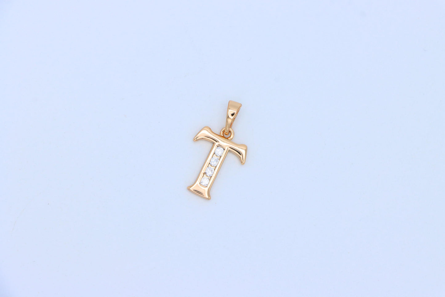 Rose Gold Initial T Pendant with Crystals – Elegant Brass Jewelry, XPPT1369 (2132-9)