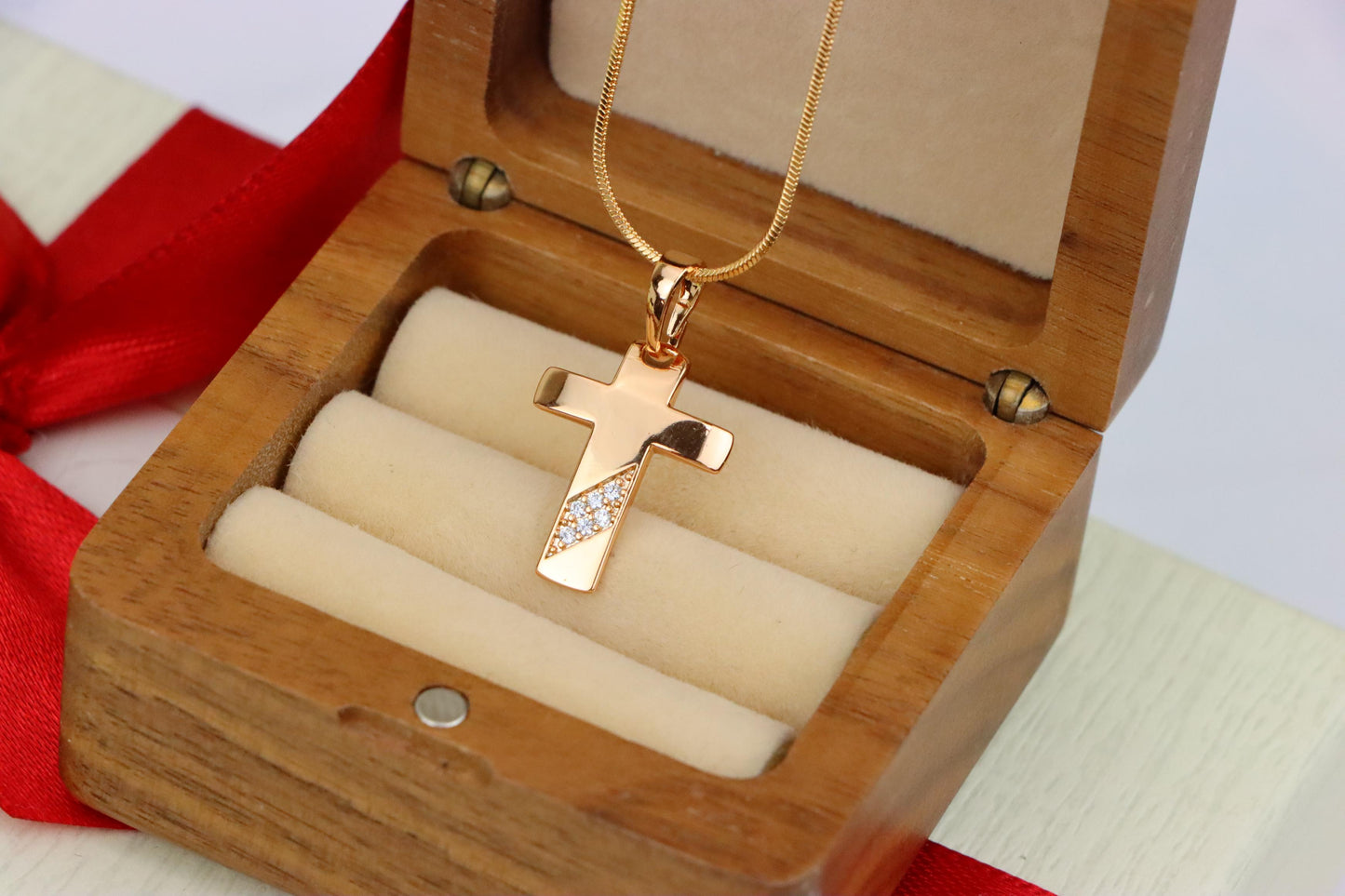 Cross Pendant with Diagonal Crystal Accent in Rose Gold Finish, XPPT1838 (2155-4)