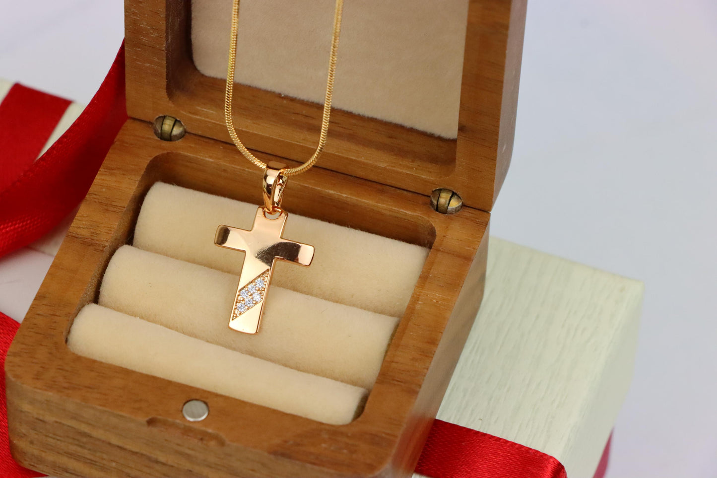 Cross Pendant with Diagonal Crystal Accent in Rose Gold Finish, XPPT1838 (2155-4)